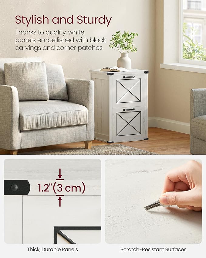 VASAGLE File Cabinet, Filing Cabinet with 2 File Drawers, Printer Stand, Fit A4, Letter Size, Hanging File Folders, Modern Farmhouse Style, for Home Office, Rustic White UOFC048T73