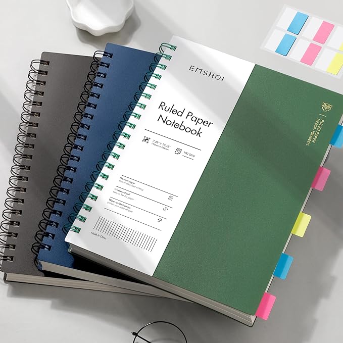 EMSHOI B5 Spiral Notebook College Ruled Lined Journal, Large 7.48" X 10.15", 300 Pages/150 Sheets, 100gsm Thick Paper, Waterproof Hardcover, for Office School Women Men Work Writing Notes, Blue