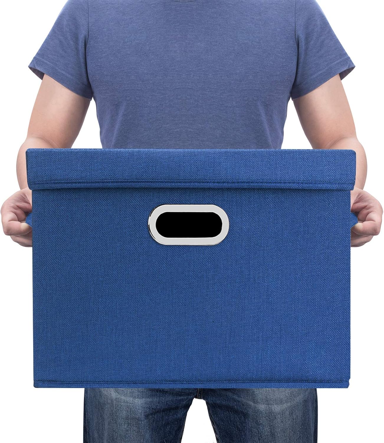 TYEERS Large Storage Bins with Lids, Collapsible, Washable, Fabric Storage Boxes for Organizing, 17.3x11.8x11.4 inches, 3 Pack, Classic Blue