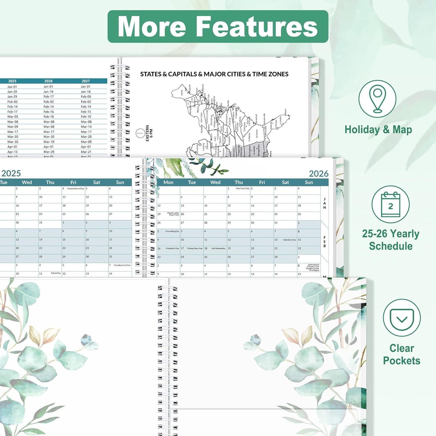 SUNEE 2025-2026 Appointment Book, Quarter-Hourly, Weekly & Monthly - from July 2025 to June 2026, 8.5"x11" Academic Planner, Flexible Cover, Note Pages, Bookmark, Spiral Binding, Leaves