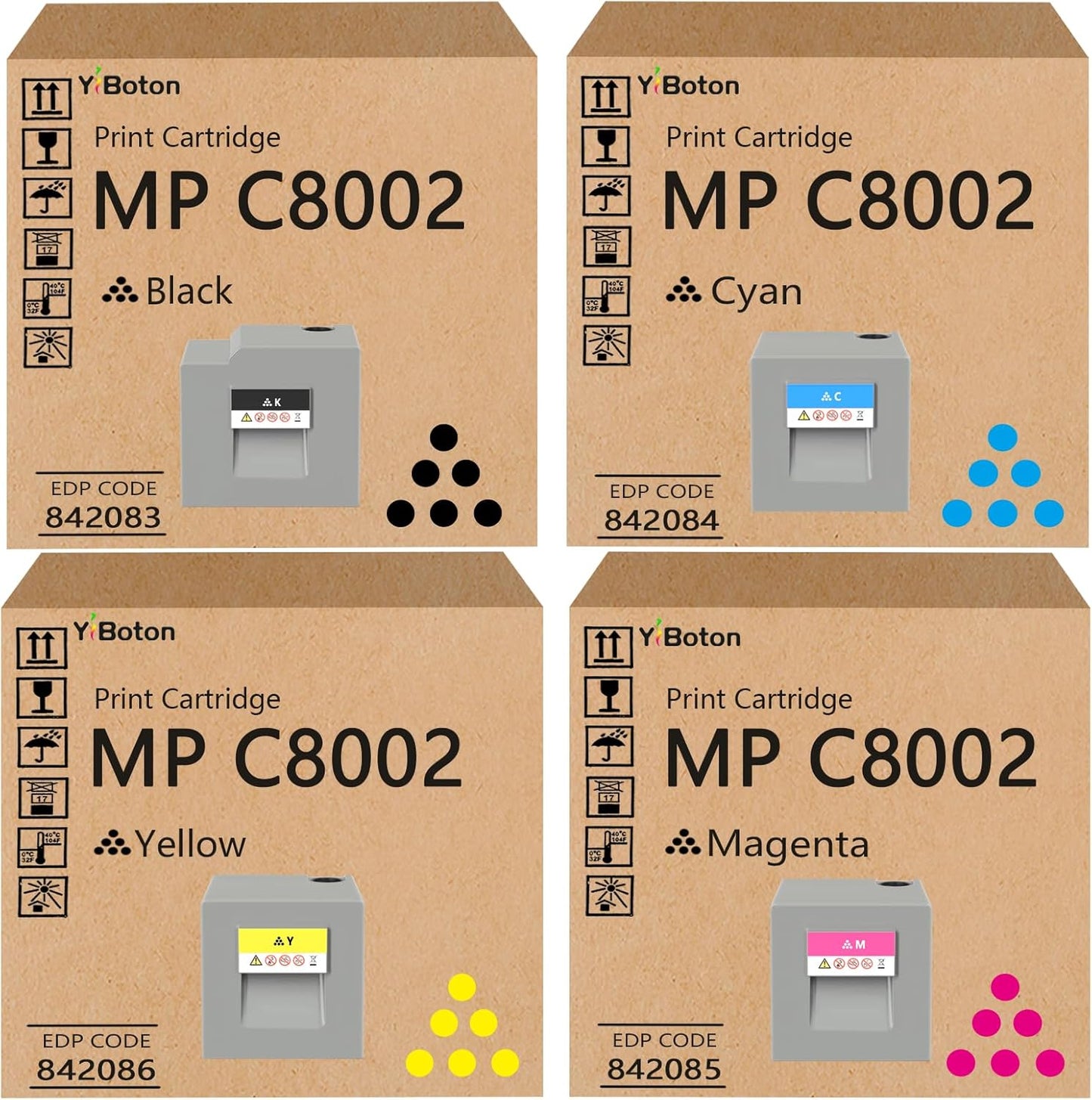 High Yield MPC8002 MPC6502 Toner Cartridge Black Cyan Magenta Yellow 842083 8422084 842085 842086 Toner Replacement for Ricoh Savin Lanier MP C6502 MP C8002 Printer