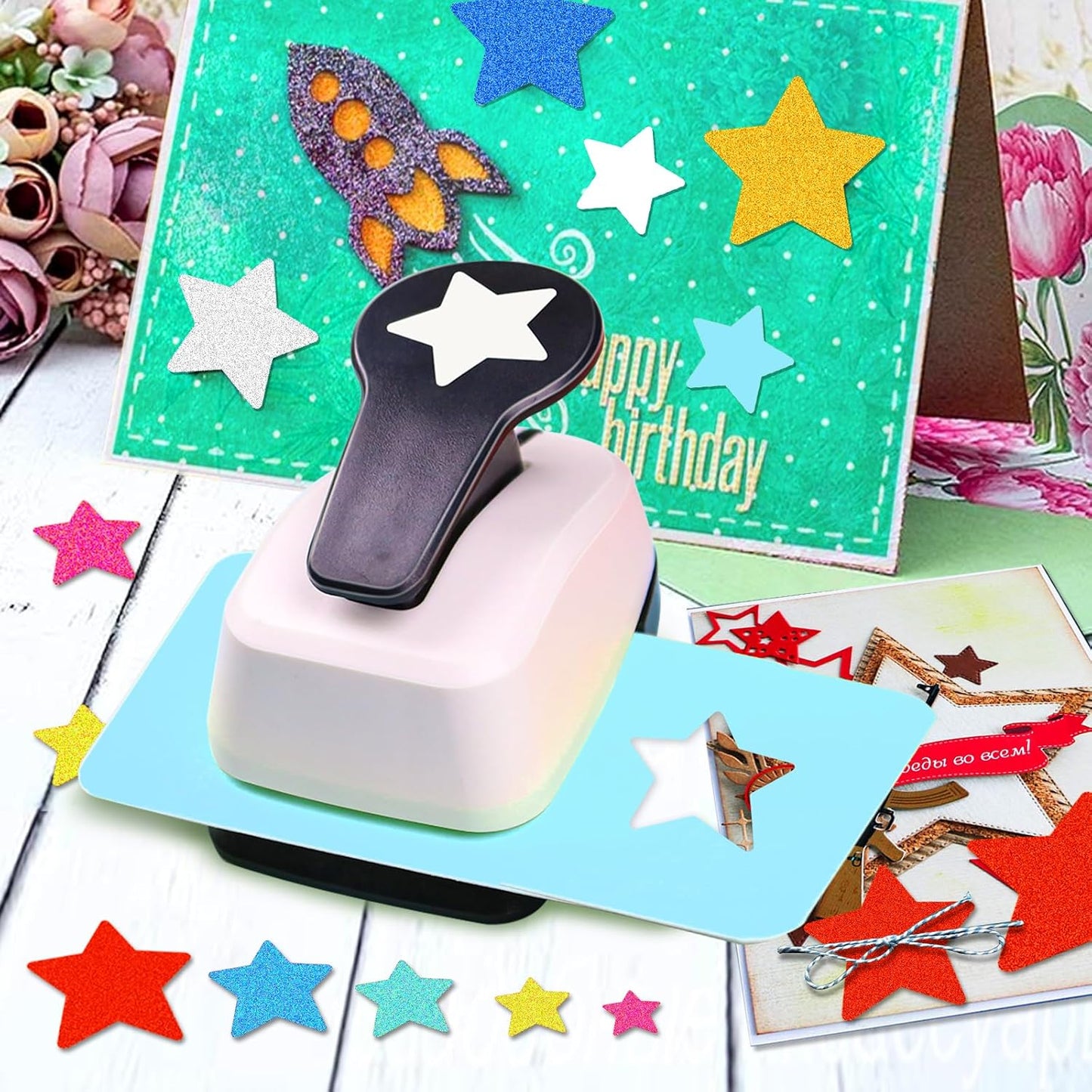 Star Hole Punch, Star Punches for Paper Crafts, Stars Paper Puncher Shape, 1 inch Stars Punch for Crafting, Large Hole Puncher, Scrapbook Punches 2 in, 1.5 in, 1 in, 5/8 in, 3/8 in - 5 Pcs