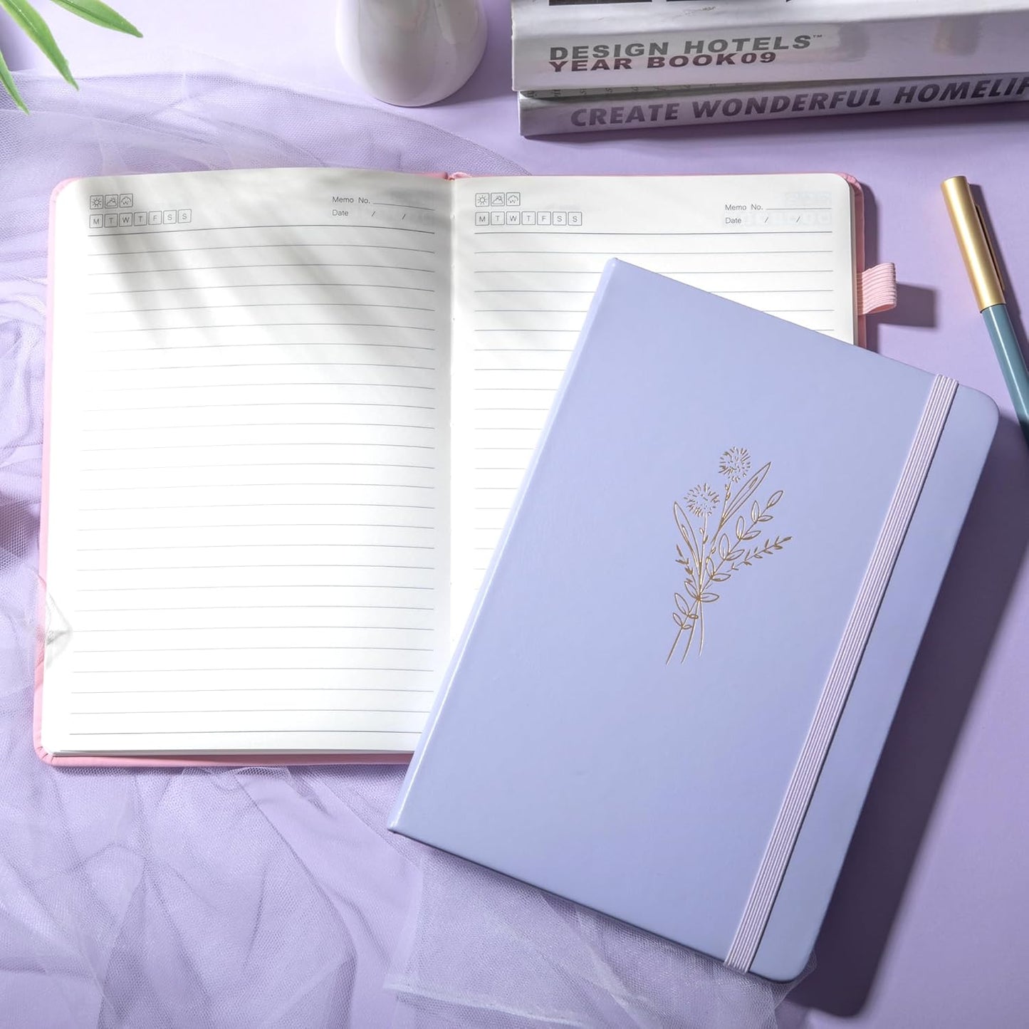 Lined Journal Notebook for Women Cute Leather Journals for Writing Aesthetic Floral Diary 192 Pages A5 Hardcover Journaling Notebooks with Pen Loop, 5.7 x 8.3 In, Purple