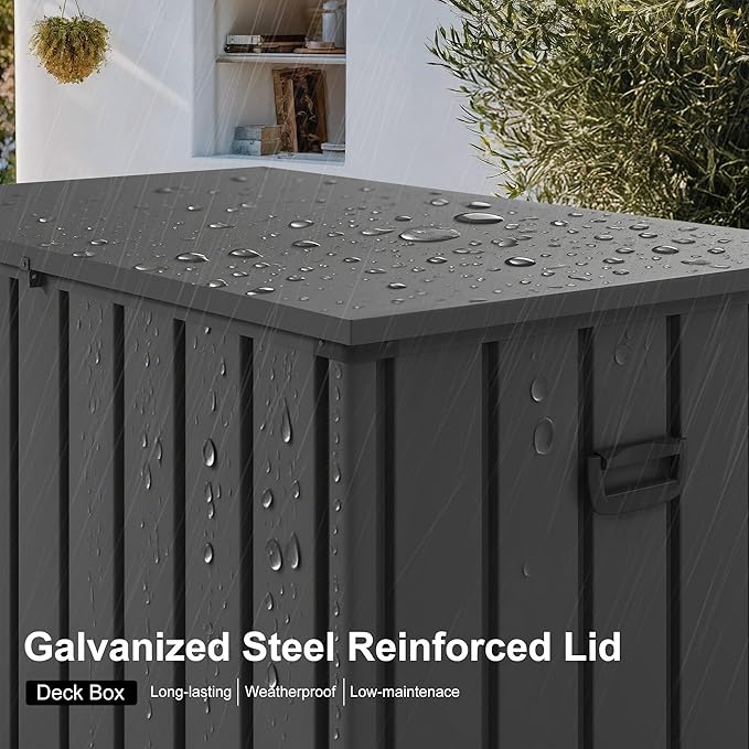 PURPLE LEAF Outdoor Deck Box 150 Gallon Waterproof Lockable Storage Box Container with Lid Deck Organization for Patio Cushions Side Table Pool Accessories Garden Tools, Gray