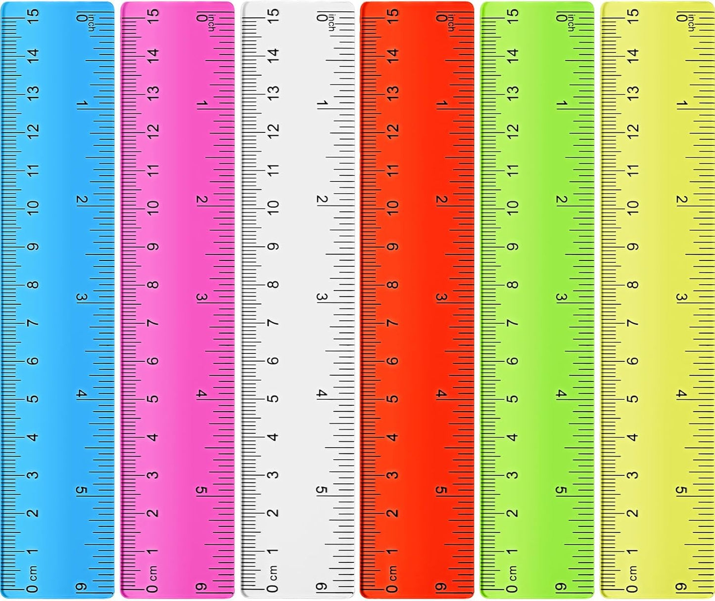 Zonon 6 Pcs 6 Inch Ruler Bulk Colorful Plastic Flexible Straight Metric Rulers with Centimeters and Inches Drafting Measuring Tool for Classroom School Students Education