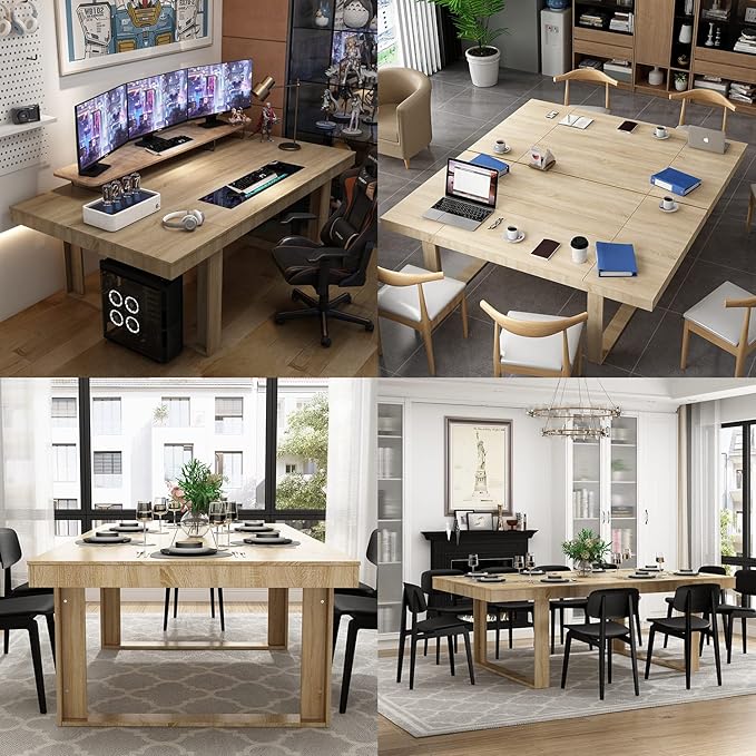 ECACAD 7FT Conference Table for 6-8 People, Large Rectangular Meeting Table, Modern Seminar Table for Office Meeting Conference Room, Brown (86.6”L x 47.2”W x 29.4”H)