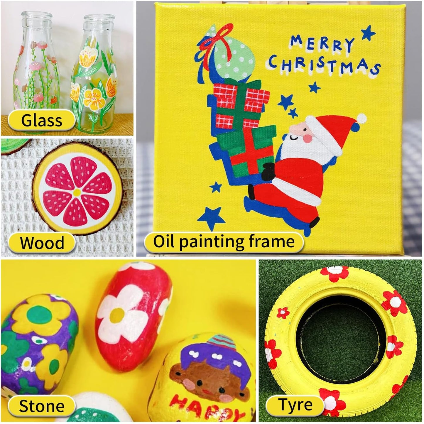 Yellow Paint Pens Permanent Paint Markers - 24 Pack Oil Based Marking Pens, Medium Point, Quick Drying and Waterproof for Rock Painting Car Tyre Metal, Plastic, Canvas, Wood, Glass