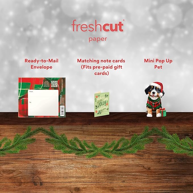Freshcut Paper Pop Up Cards, Mini Christmas Puppy, 6 Inch Mini Sized 3D Dog Gifts, Popup Greeting Card, Christmas Cards, Holiday Card, Blank Notecard & Envelope