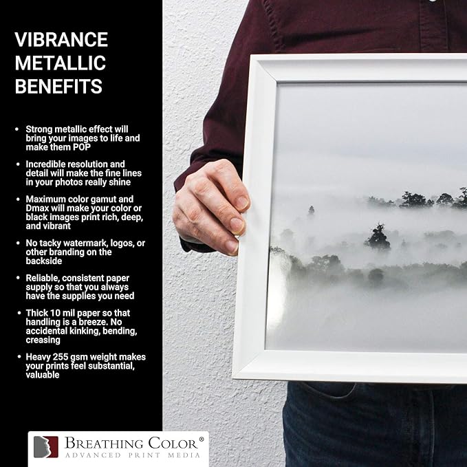 Vibrance Metallic Photo Printer Paper 10 mil 255 gsm Premium Photo Paper Roll 3in Core 36 inches x 100 feet Works with Most Inkjet Printers Including Professional Makes and Models Like Epson Canon HP