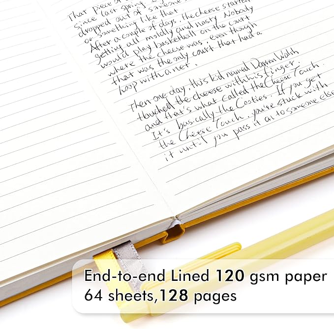feela 24 Pack Journal Notebook for Work, Business Notebook Bulk Hardcover Lined Writing Journal with Pen Holder for Men Women Note Taking, with 24 Black Pens, 120 GSM, 5.1”x8.3”, A5, Yellow