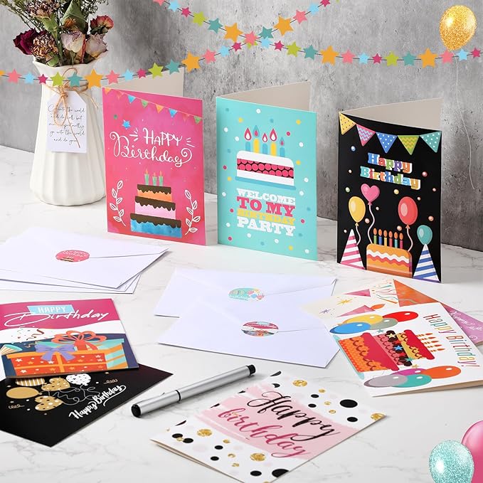200 Set Unique Happy Birthday Card Bulk with Envelope and Sticker Blank Greeting Card Large 5 x 7 Inch Suitable for Office Kids Women Men, 20 Styles(Lovely Style)
