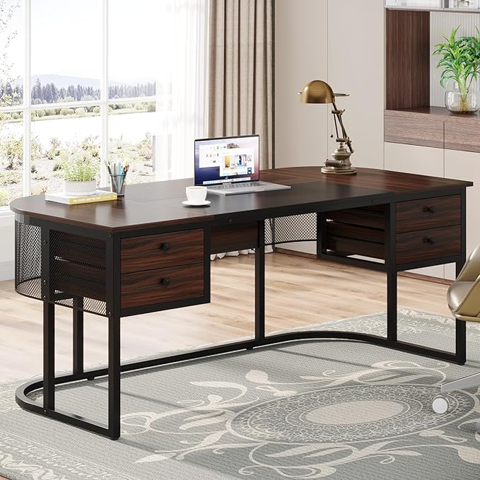 Tribesigns 63-Inch Executive Desk with 4 Drawers, Large Home Office Desk Computer Desk, Business Furniture Desk Workstation for Home Office, Dark Walnut
