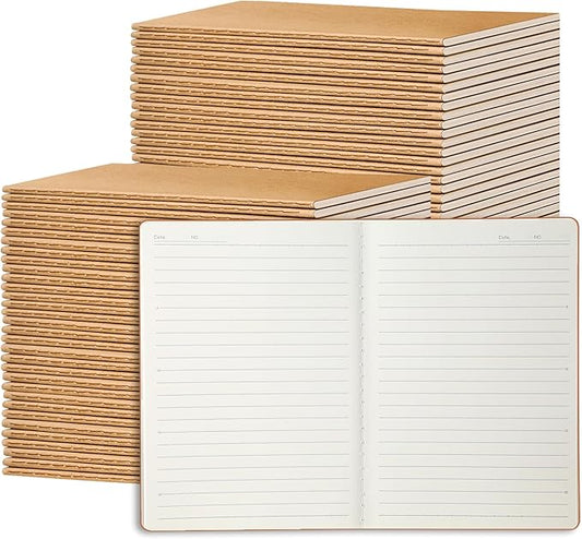 miikoul 72 Pack A5 Kraft Paper Notebook Lined Journal Bulk, 8.3 x 5.5 Inch, 60 Pages/30 Sheets, 80GSM, Travel Notebook Notepad for Adult, Students, Gift, School, Office Supplies