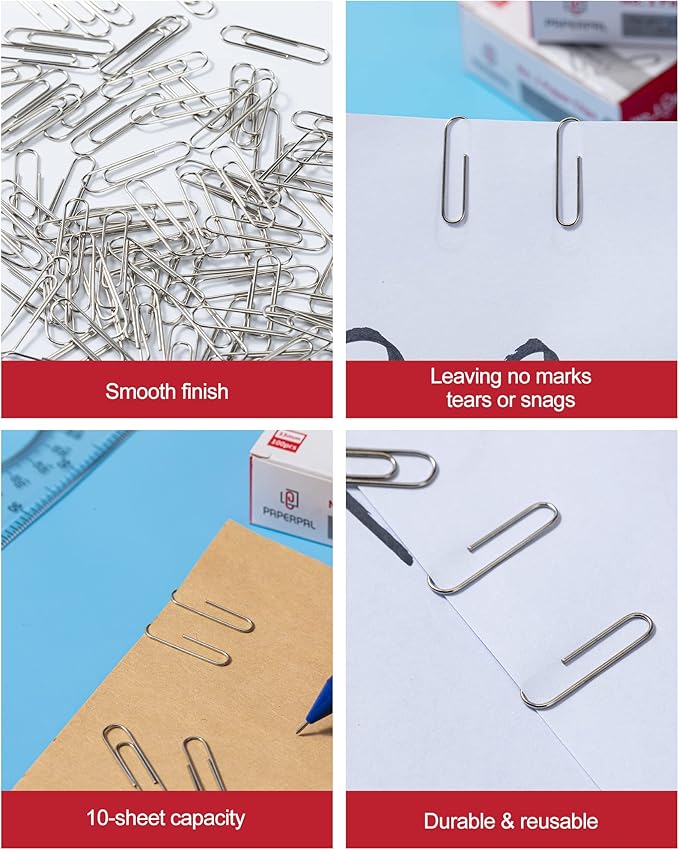 PAPERPAL #1 Smooth Paper Clips, 2000 Medium Paper Clips (20 Boxes of 100 Each), Bulk Paperclips for Office School & Personal Use, Daily DIY, 1-2/7" Silver Paper Clip Standard Size