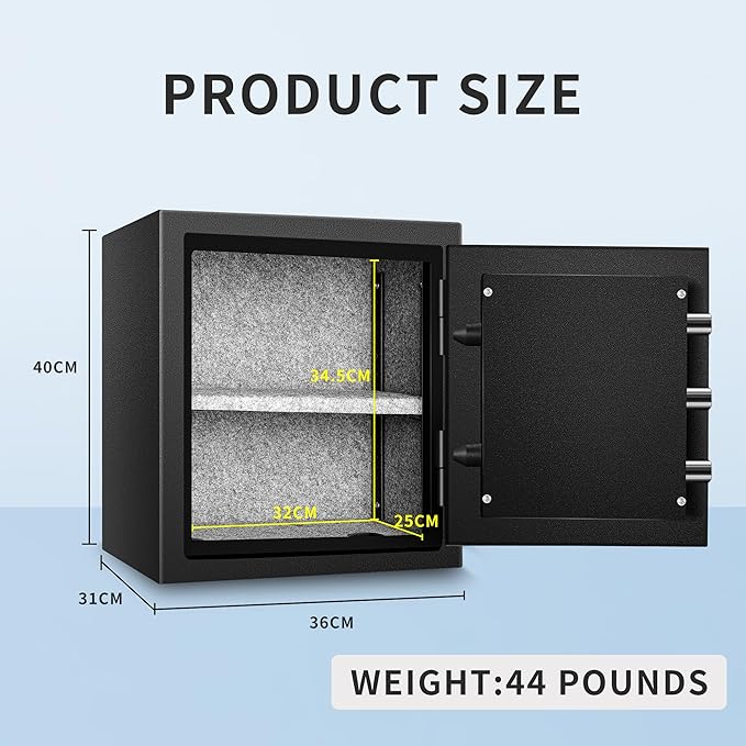 HSGCJS Fireproof Home safe-1.0 Cubic Feet,Digital Keypad Lock Security safe with Backup Key Lock,Fire Proof and waterproof Safe for for Money, Documents, Jewelry, Office, and Hotel Use