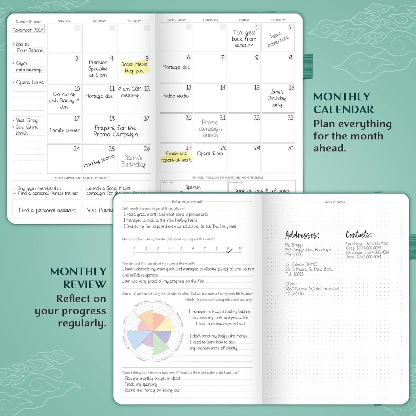 Legend Planner PRO – Deluxe Weekly & Monthly Life Planner to Increase Productivity and Hit Your Goals. Time Management Organizer Notebook – Undated – 7 x 10" Hardcover + Stickers – Viridian Green