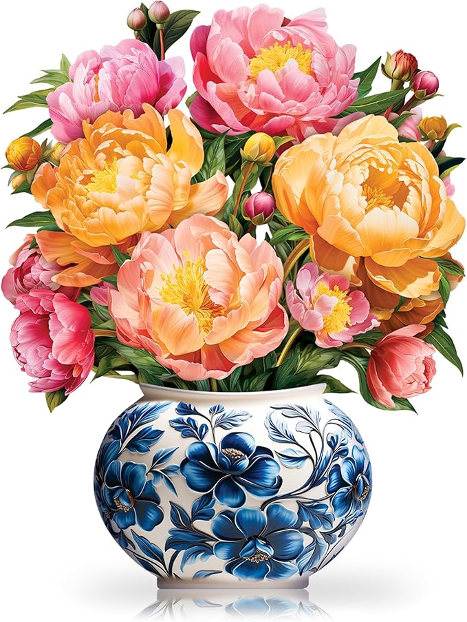 Paper Pop-Up Flower Card, Peony, Forever Flowers Bouquet 3D Popup Greeting Cards, Blank Note Envelope, Birthday Gift Cards, Mother's Day, Holiday Decorations