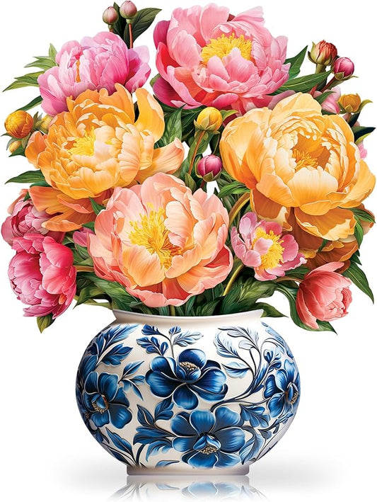Paper Pop-Up Flower Card, Peony, Forever Flowers Bouquet 3D Popup Greeting Cards, Blank Note Envelope, Birthday Gift Cards, Mother's Day, Holiday Decorations