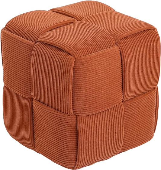 Ottoman Foot Rest Soft and Comfortable Ottoman Square Corduroy Woven Design Sofa Stool (Orange)