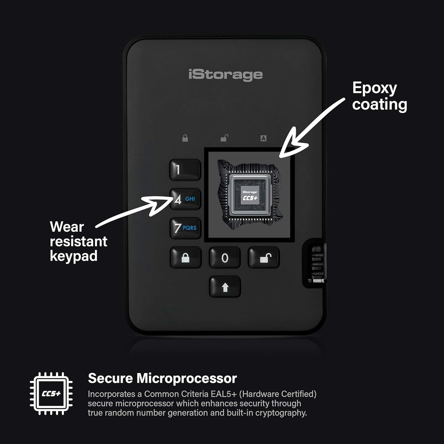 iStorage diskAshur2 HDD 1TB Black - Secure portable hard drive - Password protected - Dust & water resistant - Hardware Encryption