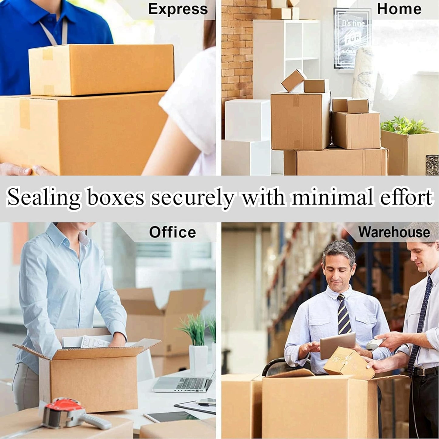 CHUANGSEED Packing Tape with Dispenser – 12 Rolls Brown Shipping Tape (2.4Mil x 1.88” x 60 Yards), Heavy Duty Box Sealing Tape for Moving, Packaging, Office, Warehouse