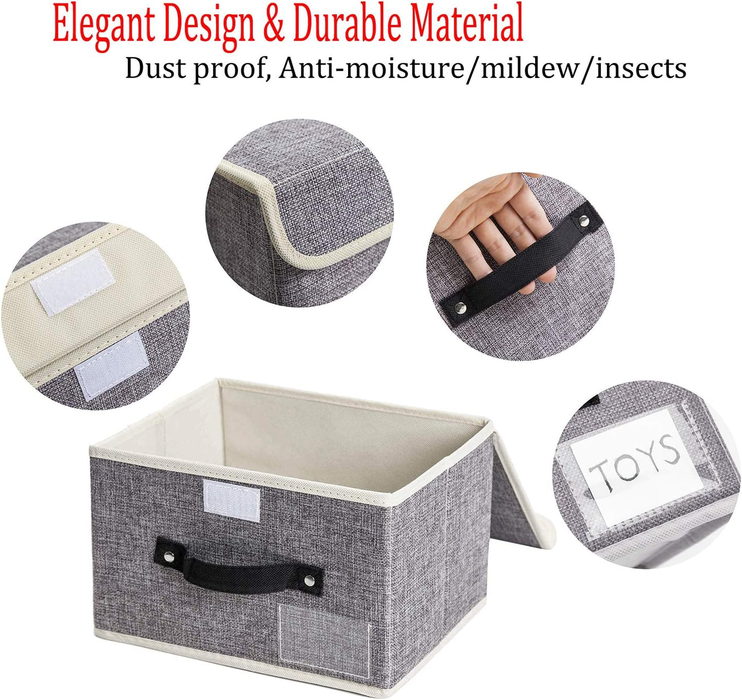 Small Storage Boxes with Lids 2 Pack Linen Collapsible Cube Storage Basket with Handle & Label, Jane's Home Foldable Fabric Storage bins for Shelf & Closet to storage Clothes & Toys