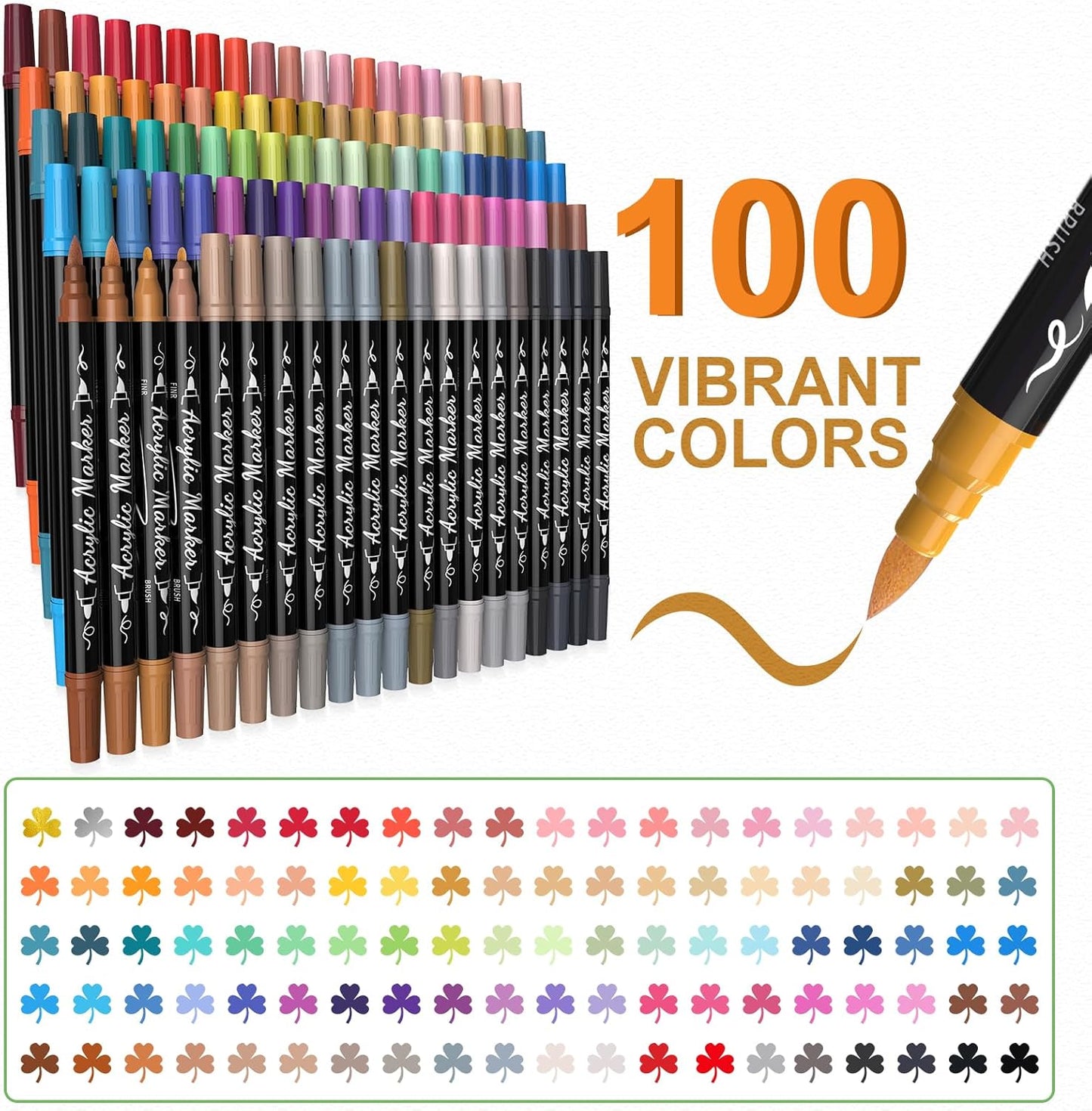 Acrylic Paint Pens Markers, 100 Colors Dual Tip Acrylic Paint Pens with Brush Tip and Fine Tip, Waterproof Markers for Rock Painting, Wood, Canvas, Stone, Glass, Ceramic,DIY Crafts Making Art Supplies
