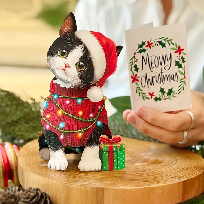 Freshcut Paper Pop Up Cards, Mini Christmas Kitten, 6 Inch Mini Sized 3D Cat Gifts, Popup Greeting Card, Christmas Cards, Holiday Card, Blank Notecard & Envelope