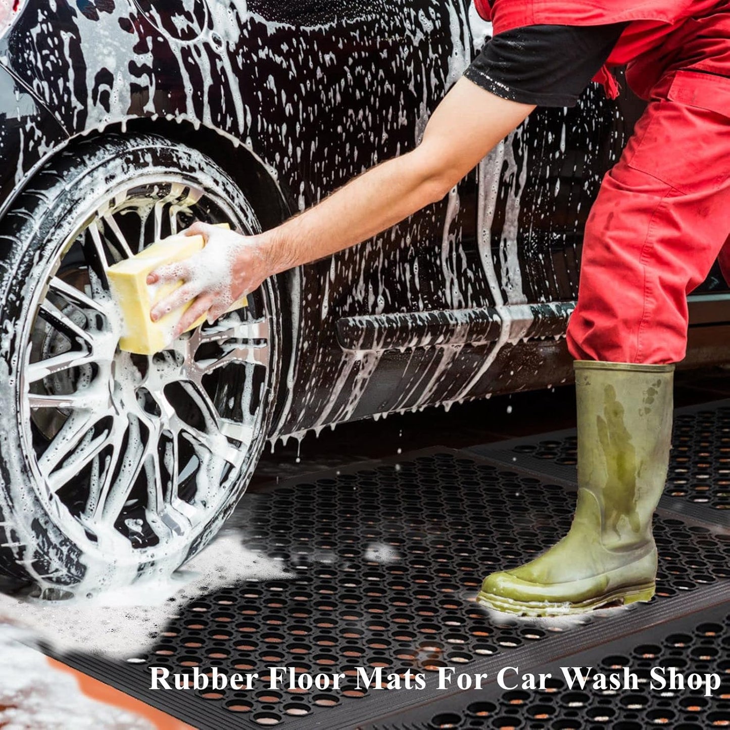 Out Door Rubber Floor Mats Anti Fatigue Restaurant Kitchen Rubber Drainage Mat Durable No Slip Bar Floor Mats Used for Indoor Outdoor Wet Area 24" x 36" Black