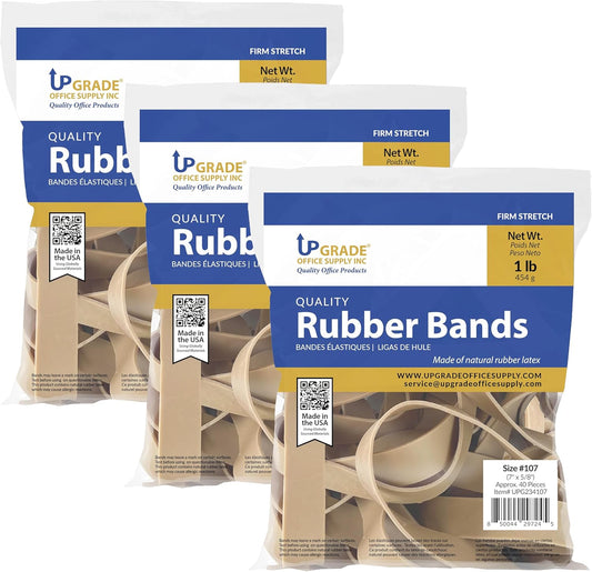 Upgrade Office Supply UPG234107PK3 Rubber Bands, Size 107 (7 x 5/8), 120 Bands, 1 lb 3-Pack, USA
