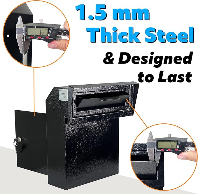 Pochar Rainproof Heavy Duty Mailbox Door Drop Box - Galvanized Steel Weatherproof Mailbox for Keys, Deposit, Payment, Mails - Through The Door Mail Drop Box (Black)