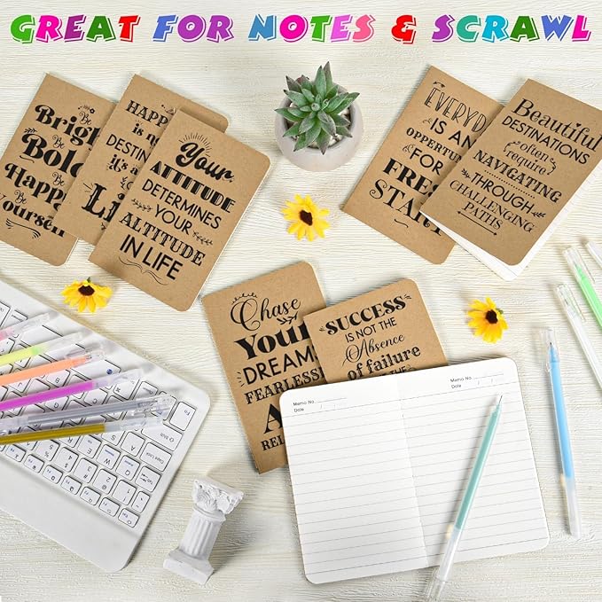60 Pcs Mini Inspirational Notebooks Bulk with 60 Pcs Colorful Pens, Small Pocket Journal Notepads Set, Motivational Bulk Gifts for Women Men Teacher Student Kids, Fun School Office Supplies,3.5"x5.5"