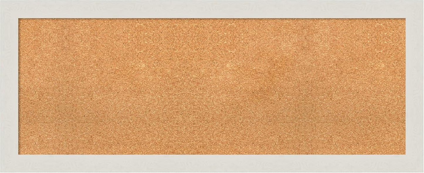 Amanti Art Natural Cork Board for Wall, 19x47 Vision Board with White Frame, Oversize Corkboard Office Decor for Home Organization, Country Rustic Corkboard Pinboard to Display Items for Home