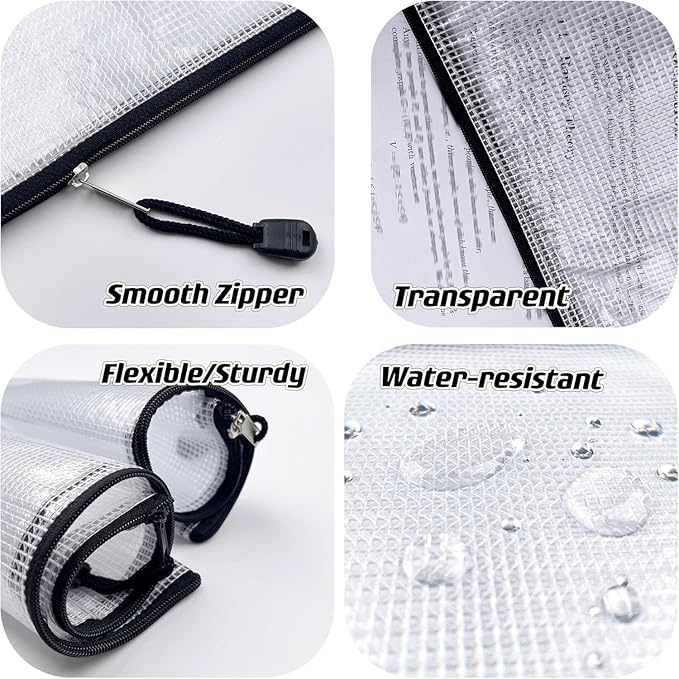 Oaimyy-B6(5.5"x 7.5"),12 Pcs,Plastic Mesh Zipper Pouch Document Folders Bag Zip File Folders for School Office Supplies, Travel,Puzzles Games Organizing Storage-Black