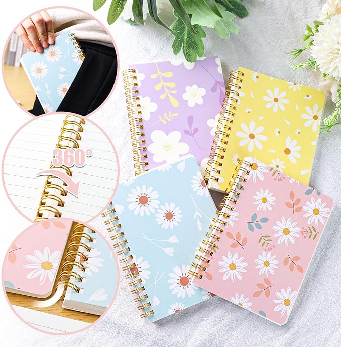 Koogel 4PCS Spiral Notebook Journals, A6 Pocket Notebooks College Ruled Notebooks for Women Gift Office School Supplies