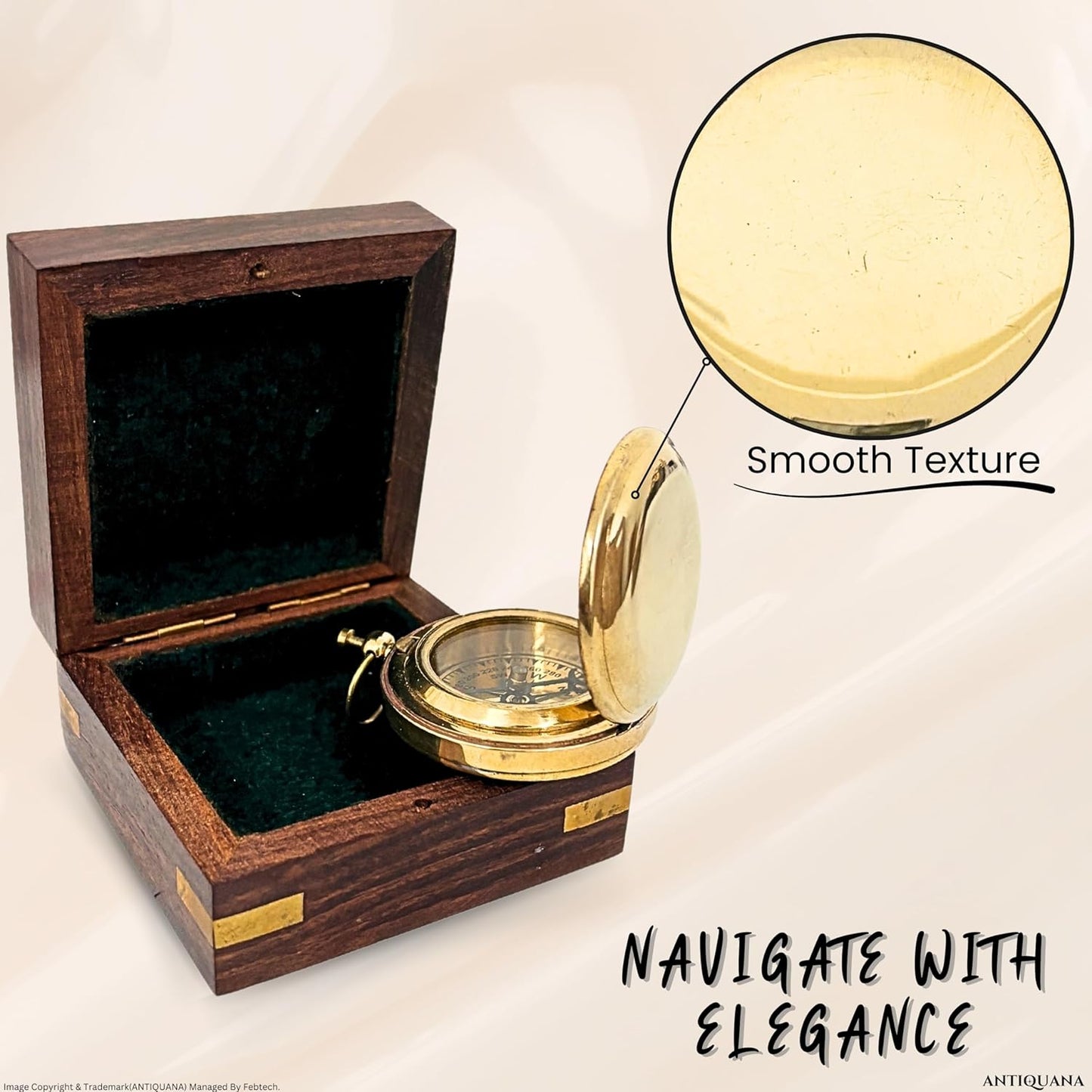 Antique Brass & Copper Sundial Compass, Sundial Clock in Box Gift Sun Clock Ship Replica Watch, Nautical Gifts for Men, Unique Nautical Decor, Naval Maritime Sundial (#3 Golden Push Button)