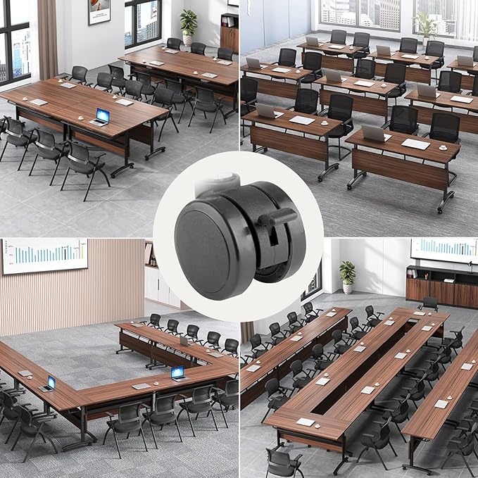 Conference Room Table with Silent Wheels, Mobile Folding Conference Table for 16 Person,Flip Top Office Training Tables with Walnuts Wood Tabletop, for School,Business Meeting Rooms (8Pack 47in)