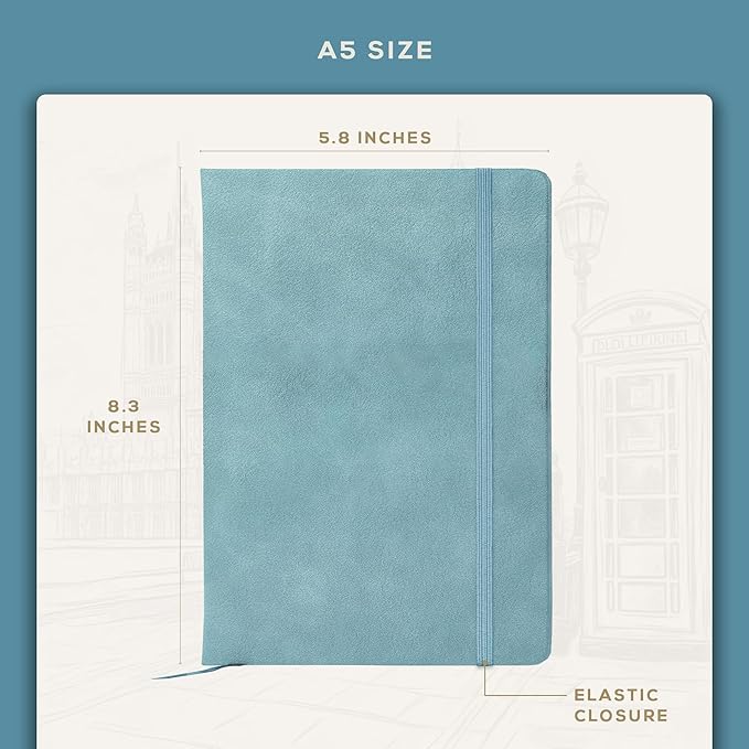 BEECHMORE BOOKS Lined Journal Notebook, 5.8 x 8.3 inch, A5 160 Lined Pages, Hardcover Leather Journals for Women, Men, Writing and Notebooks for Work - 120 GSM Thick Paper, Gifts Box Included