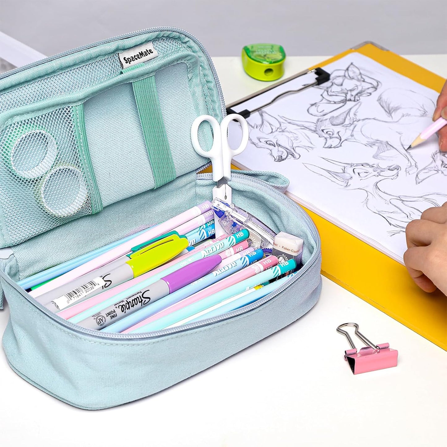 Pencil Case Pouch Box Bag School Supplies Girls Boys Kids, Cute Preppy Stuff Large Big Capacity Aesthetic Pen Organizer, Back to College Stationary, Eggshell Blue, Heavy Duty Canvas, 1800ml