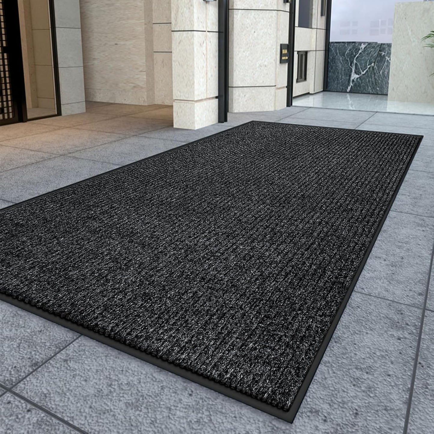 Kuyal Front Door Mat, 4'x6' Indoor Outdoor Entrance Mat, Commercial Floor Mats Inside Outside Entrance, Heavy Duty Durable Welcome, Rubber Backing Non Slip Outdoor Mats for Entryway,Black