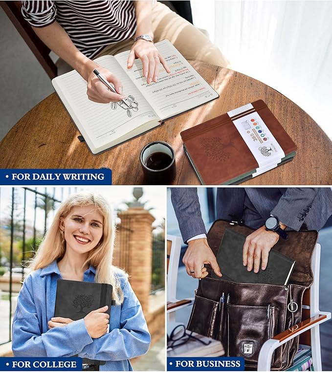 B5 Lined Journal Notebook - 365 Page Large Leather Journals for Writing Women Men，Hardcover Notebook with 100Gsm Thick Pages，Daily Diary for Travel, Work，School，College Ruled (7.6" x 10.3")