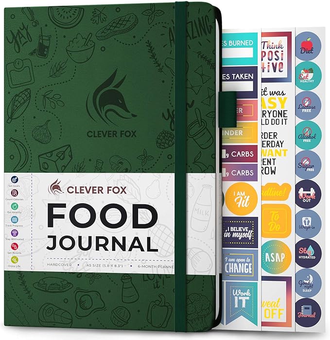 Clever Fox Food Journal - Daily Food Diary, Meal Planner to Track Calories & Nutrients, Weight Tracker Notebook, A5 (Forest Green)