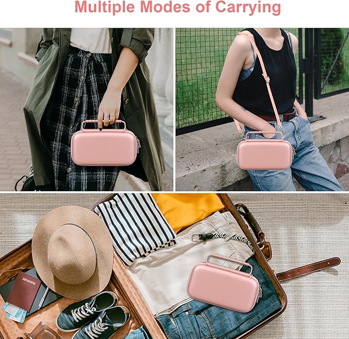 Canboc Carrying Case for NIIMBOT B21 Label Maker, Portable Bluetooth Thermal Label Printer Bag with Removable Shoulder Strap, Mesh Pocket fit Printer Labels, USB Cable, Rose Gold (Case Only)