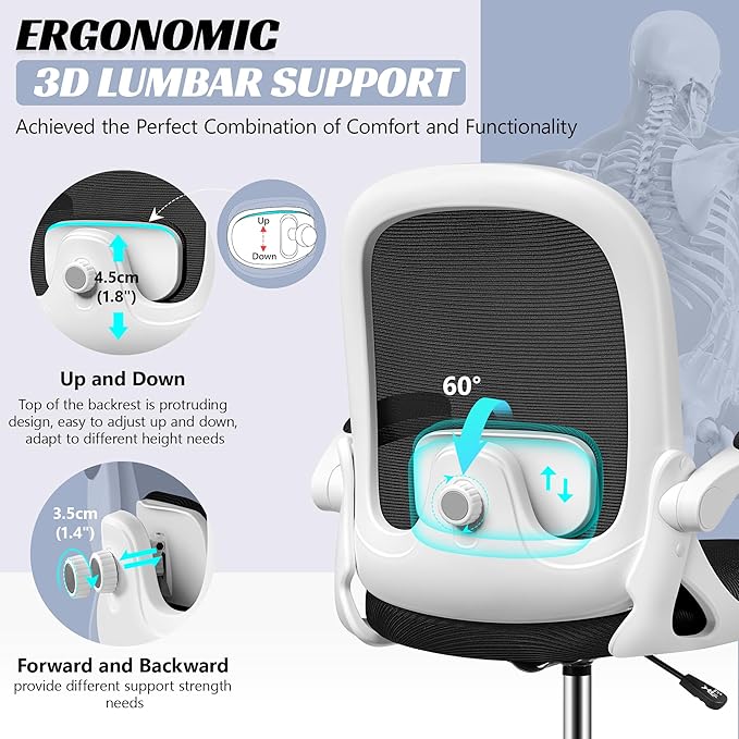 Drafting Chair, Tall Office Chair Ergonomic Standing Desk Chair,with Adjustable Footrest Ring, 3D Lumbar Support, Flip-up Armrests, Swivel Desk Stool for Drawing Working (White)