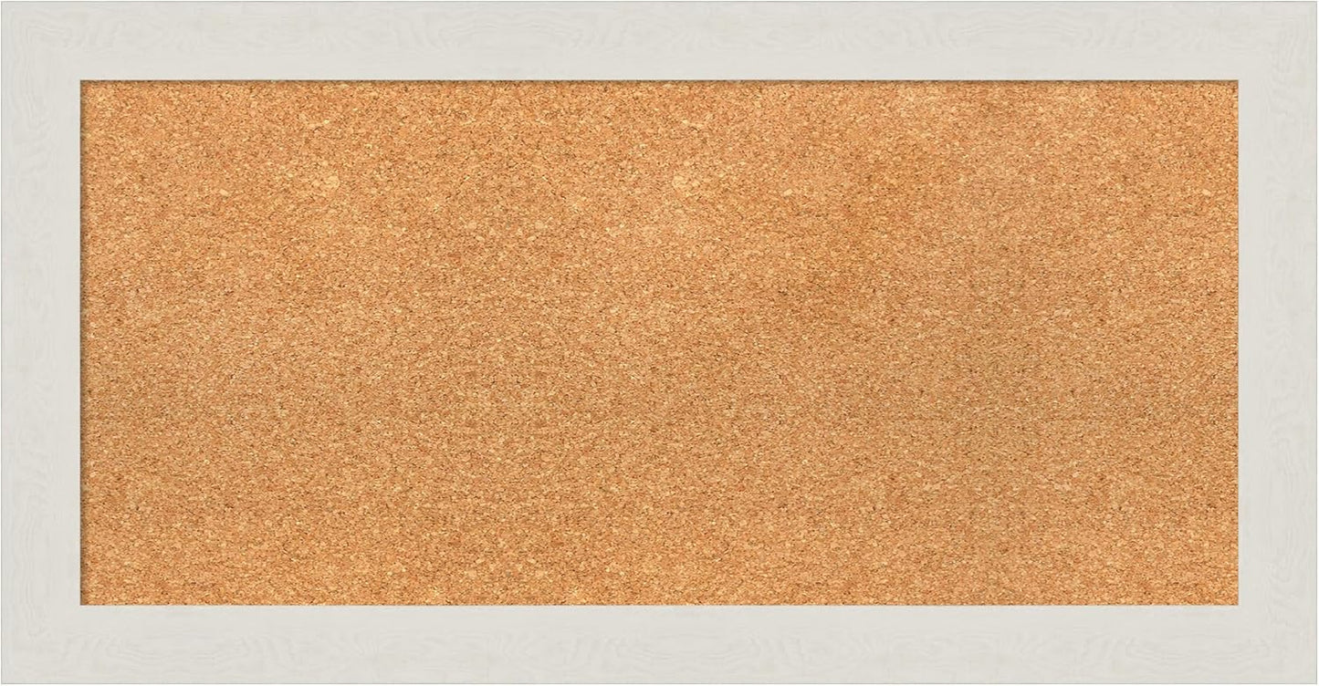 Amanti Art Natural Cork Board for Wall, 17x33 Vision Board with White Frame, Medium Corkboard Office Decor for Home Organization, Country Rustic Corkboard Pinboard to Display Items for Home