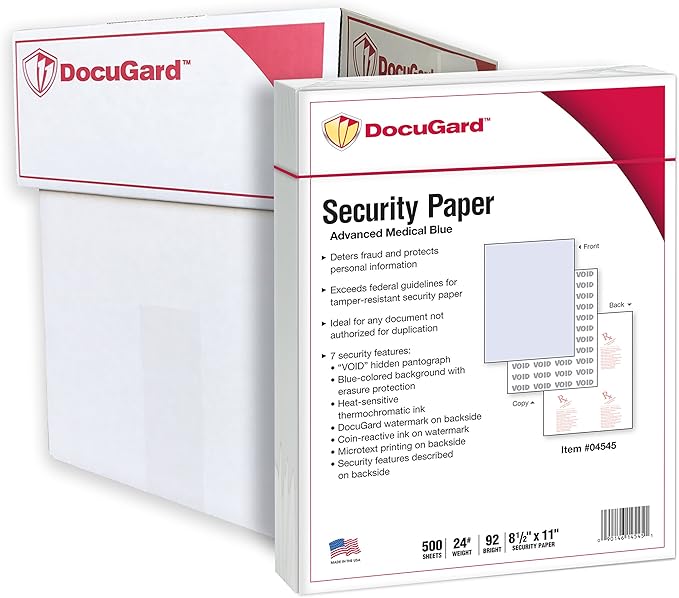 DocuGard Advanced Blue Security Paper, 7 Features, 8.5 x 11 Inches, 24 lb, 2500 Sheets (04545C)