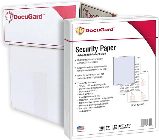 DocuGard Advanced Blue Security Paper, 7 Features, 8.5 x 11 Inches, 24 lb, 2500 Sheets (04545C)
