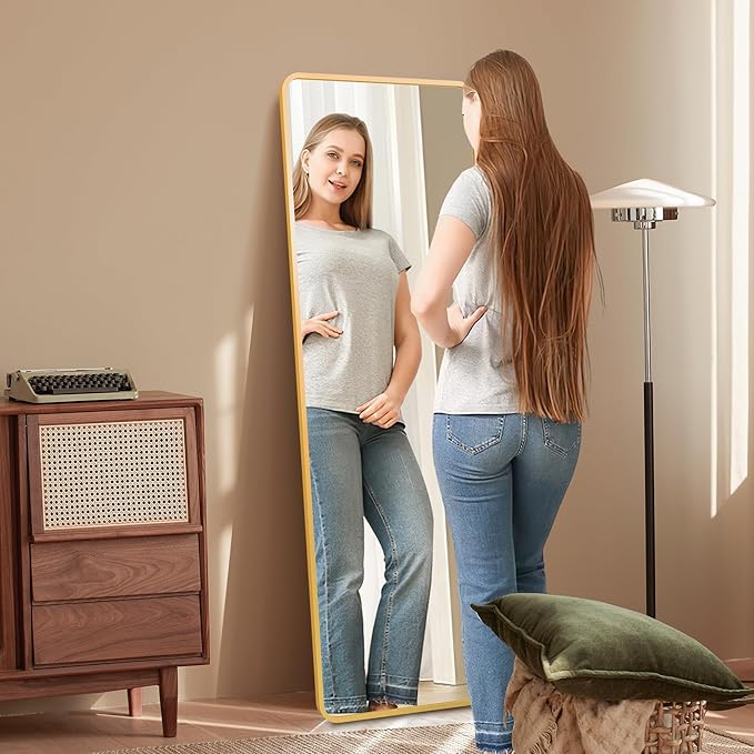 64"x21" Full Length Mirror Rectangle Body Dressing Floor Standing Mirrors for Bedroom & Cloakroom, Gold