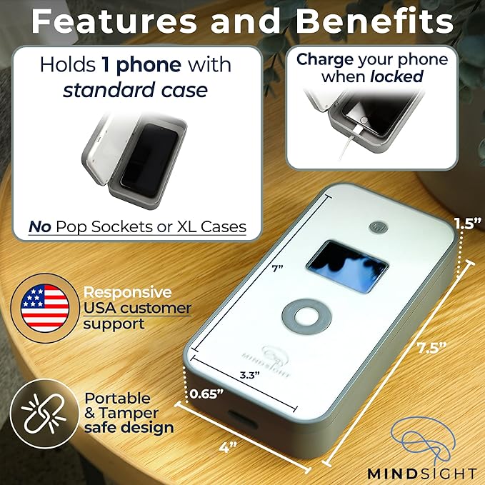 Mindsight Personal Timed Lock Box | Unplug from Phones and Other Small Distractions | 3 Modes based on Willpower | Easy to Use | Out of Sight ~ Out of Mind | Boost Your Mental Wellness