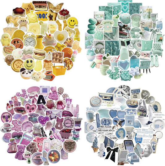 240 Pcs Colorful Aesthetic Stickers for Scrapbooks,Cute Vinyl Stickers with 4 Different Colorful Themes for Water Bottles Laptop Stickers Skateboard Notebooks Phone Kindle